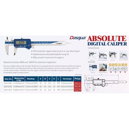 H & H Industrial Products Dasqua 0-300mm/0-12" Absolute Digital Caliper 2010-1015